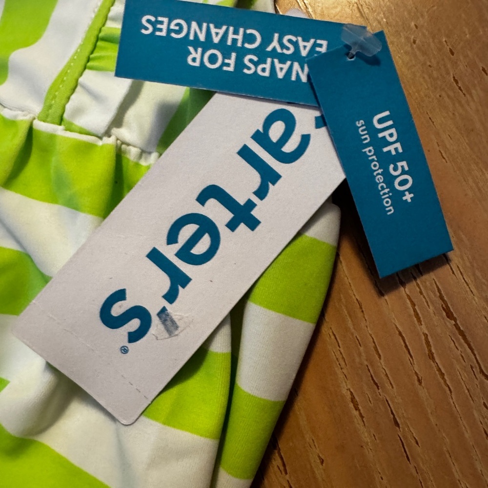 NWT NEW Carter's Green White Striped Swimsuit Bathing suit SZ 9 Mon UPF 50 NEW - Picture 9 of 9